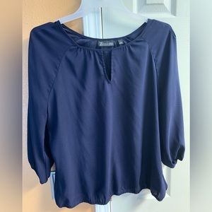 New York & Company Navy Blue Satin Blouse